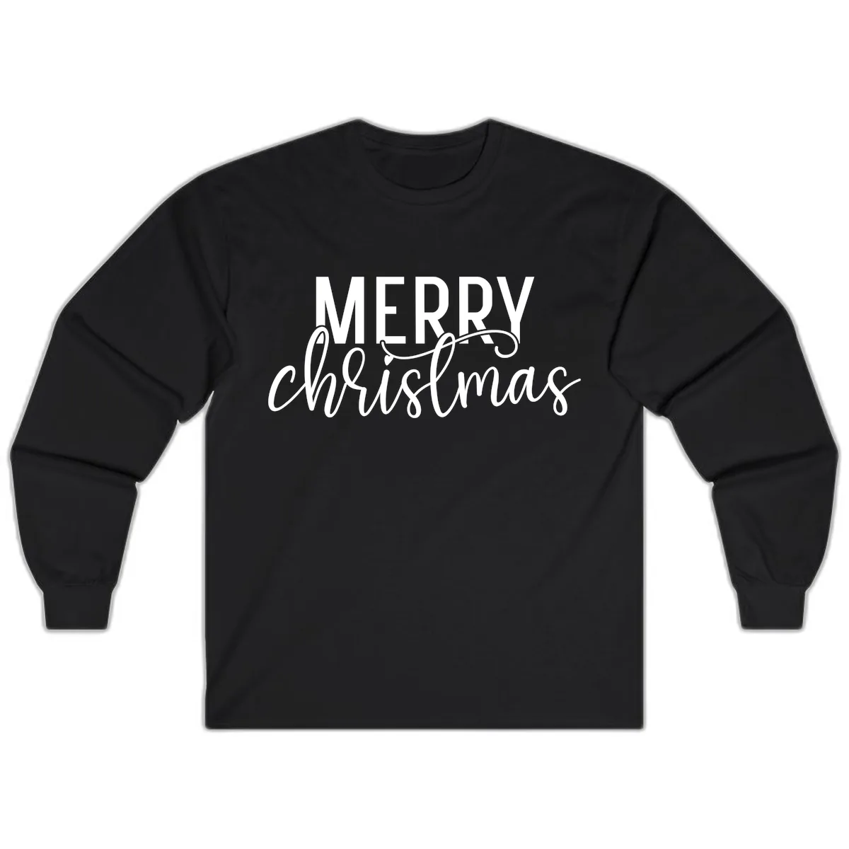 Merry Christmas Script Typography Long Sleeve in Black