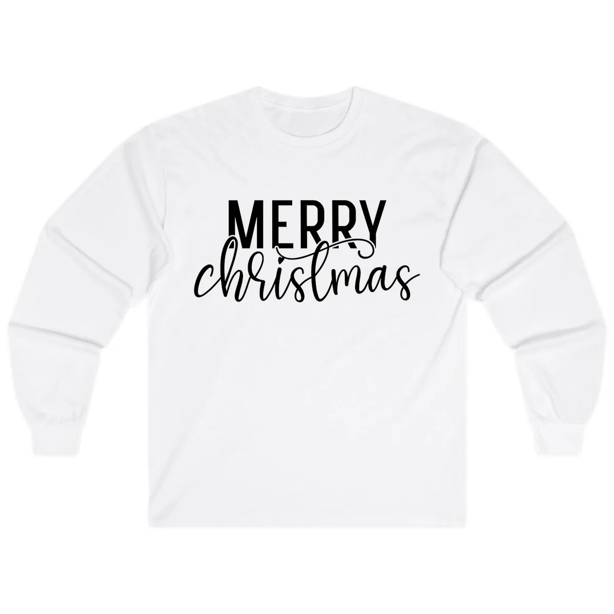 Merry Christmas Script Typography Long Sleeve in White