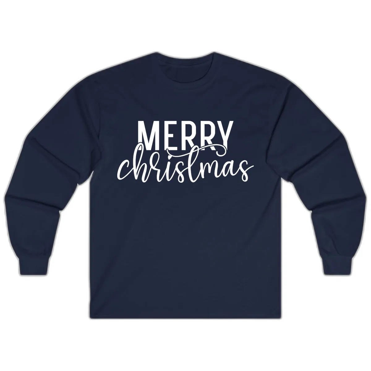 Merry Christmas Script Typography Long Sleeve in Navy