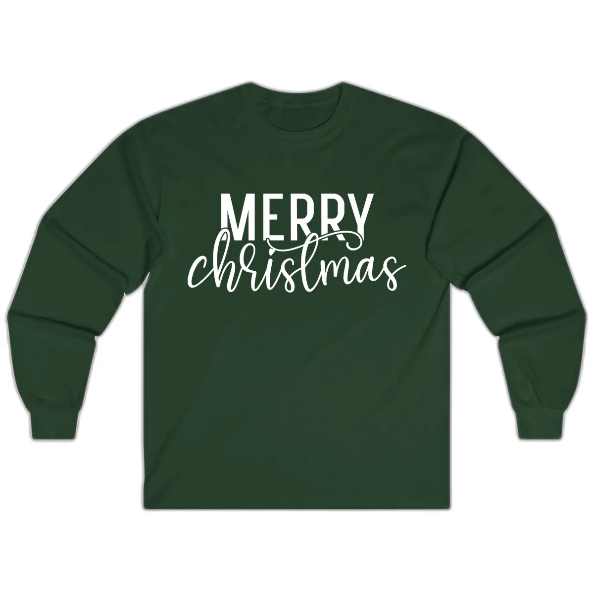 Merry Christmas Script Typography Long Sleeve in Forest Green