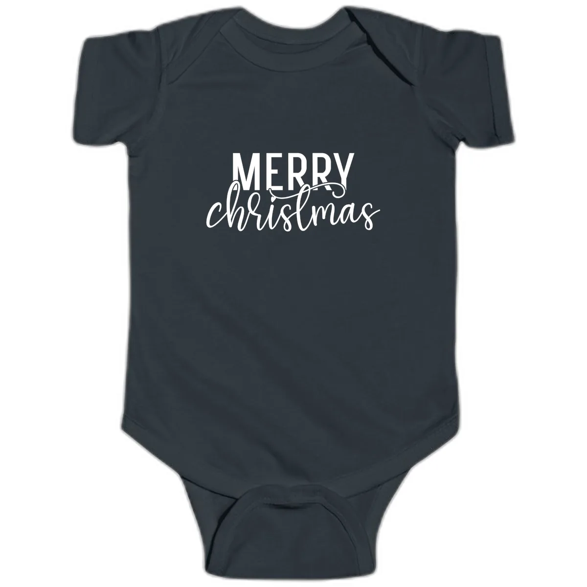 Merry Christmas Script Typography Baby Onesie in Black