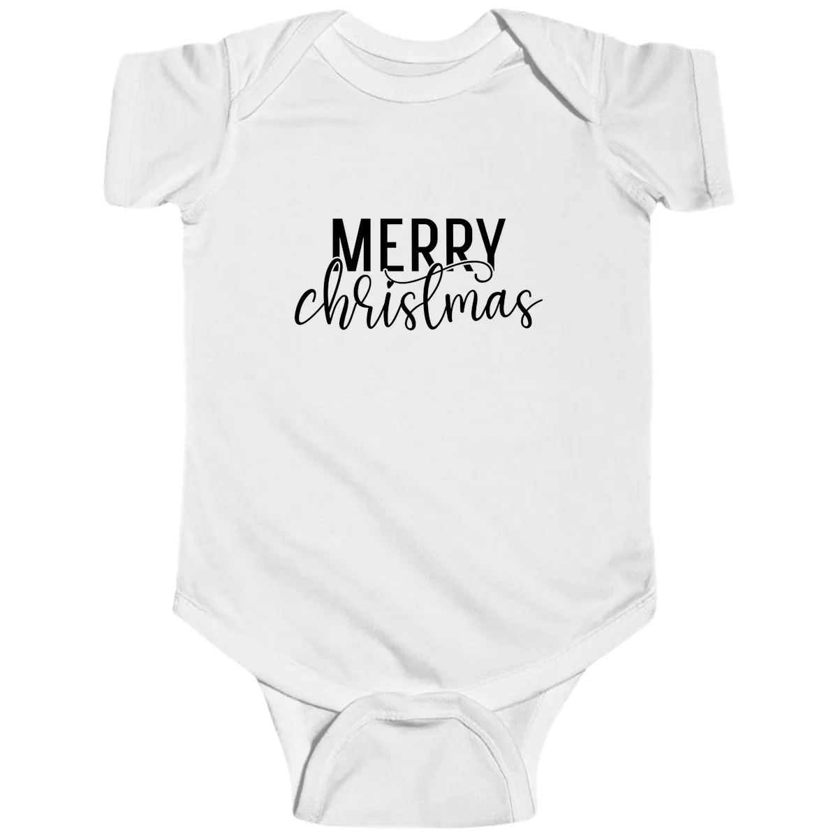 Merry Christmas Script Typography Baby Onesie in White