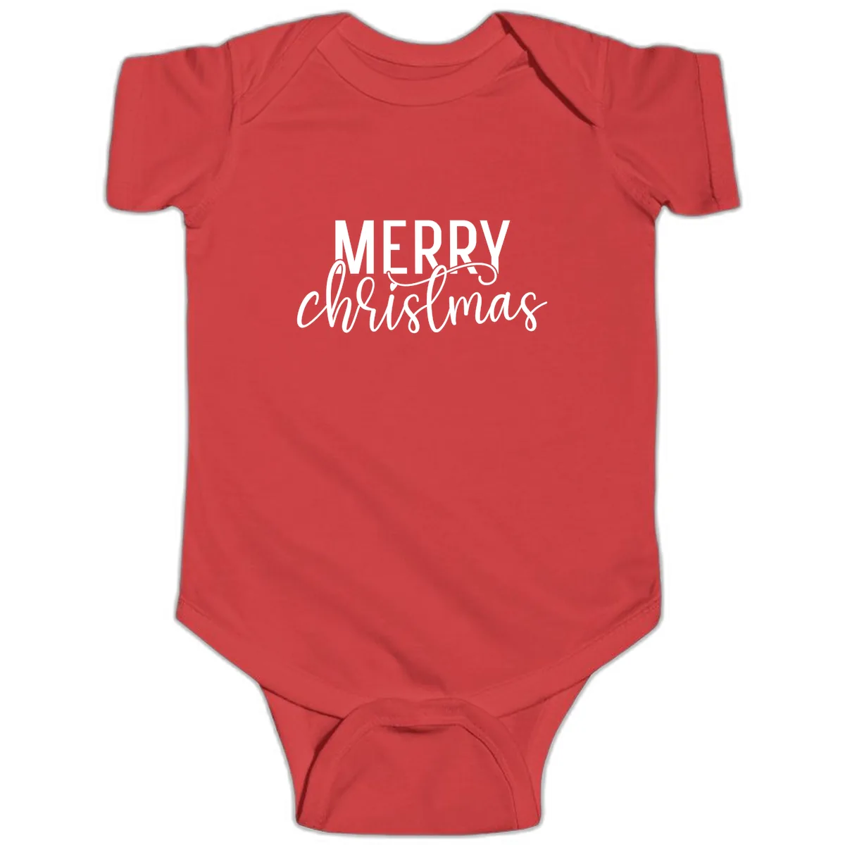 Merry Christmas Script Typography Baby Onesie in Red