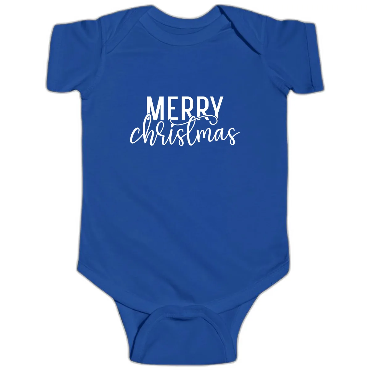 Merry Christmas Script Typography Baby Onesie in Royal