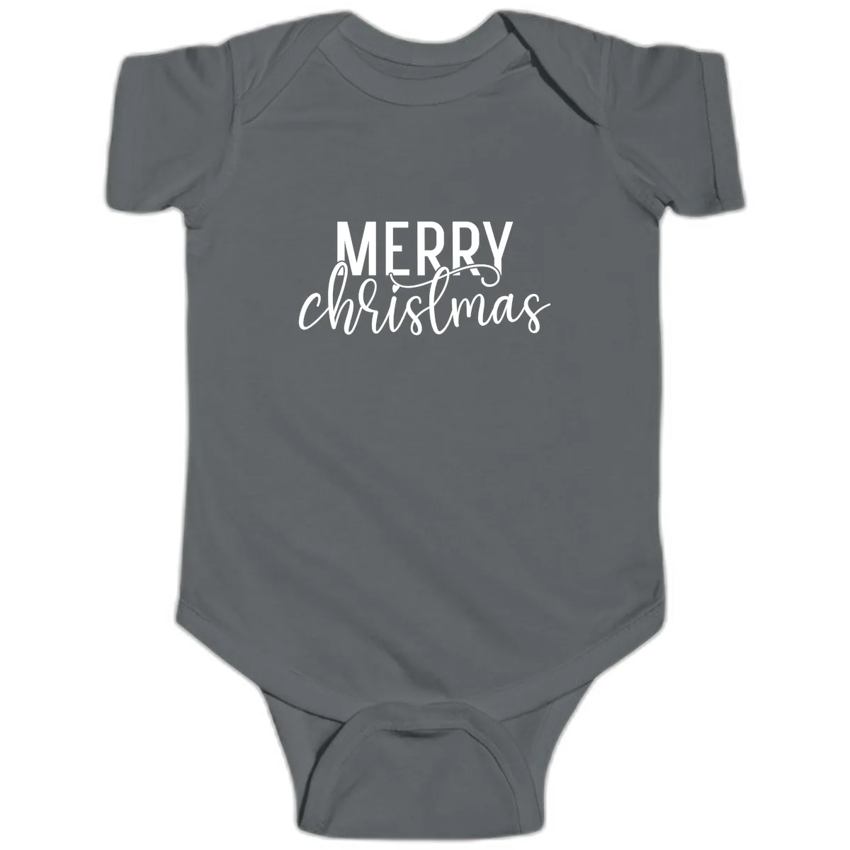 Merry Christmas Script Typography Baby Onesie in Charcoal