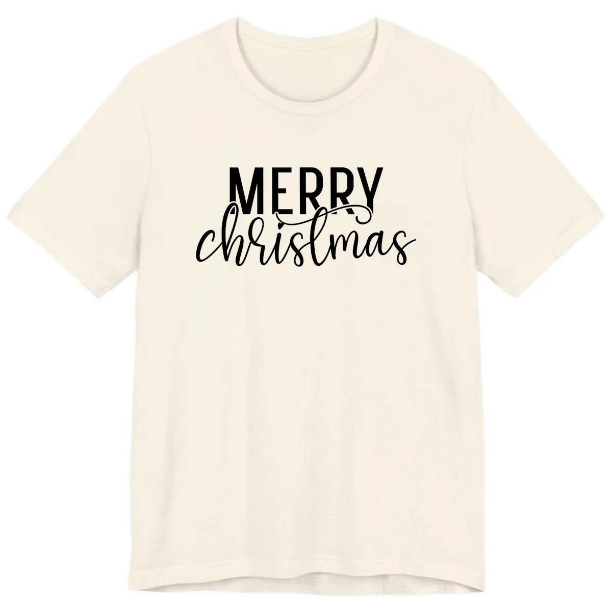 Merry Christmas Script Typography Premium T-Shirt in Natural