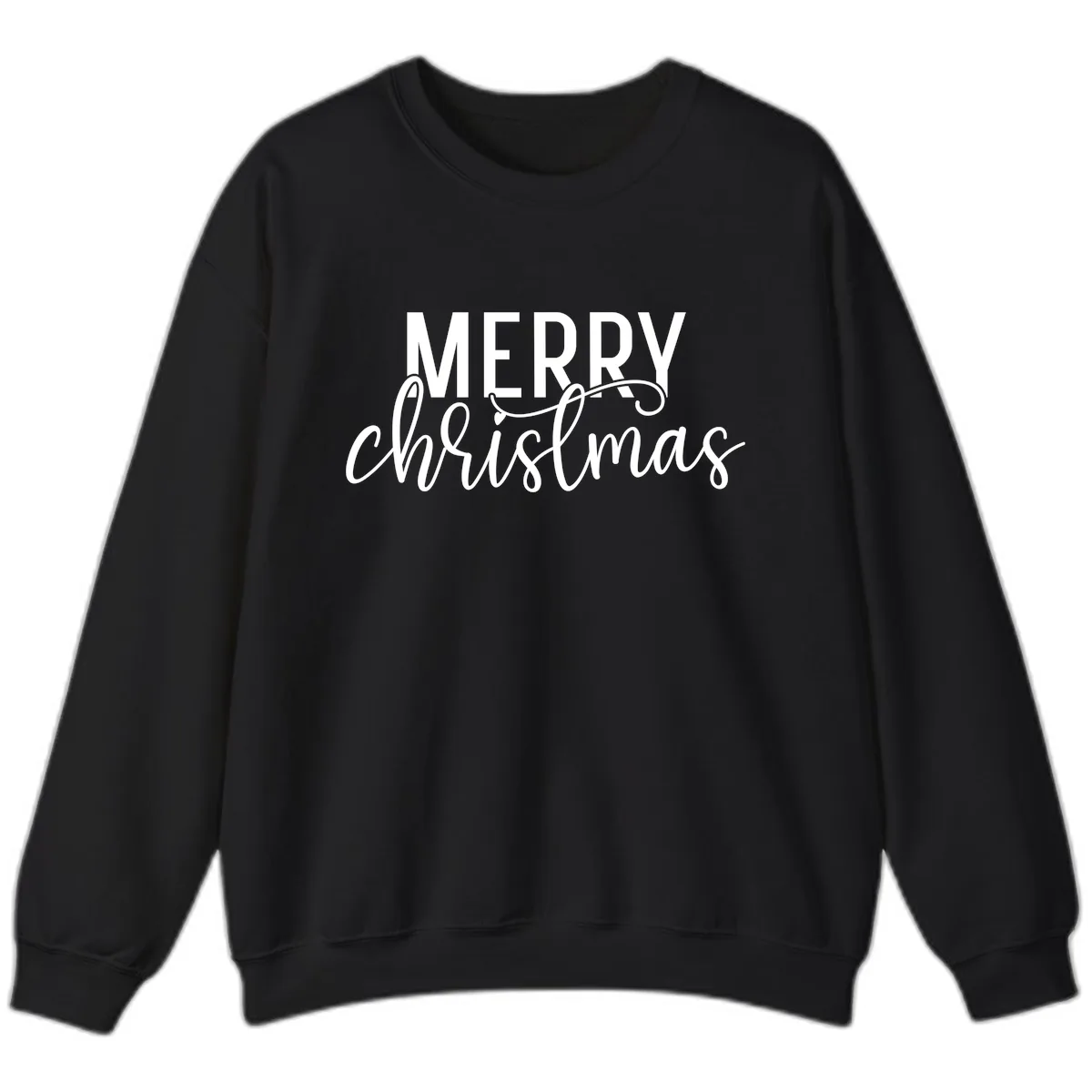 Merry Christmas Script Typography Sweatshirt in Black