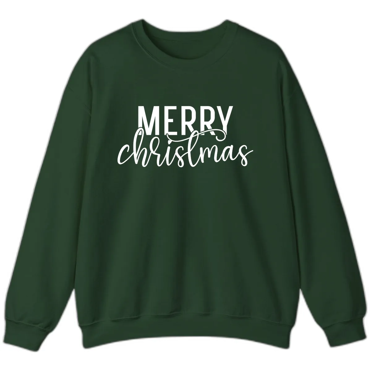 Merry Christmas Script Typography Sweatshirt in Forest Green