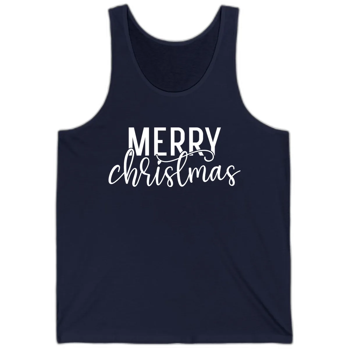 Merry Christmas Script Typography Tank in Navy