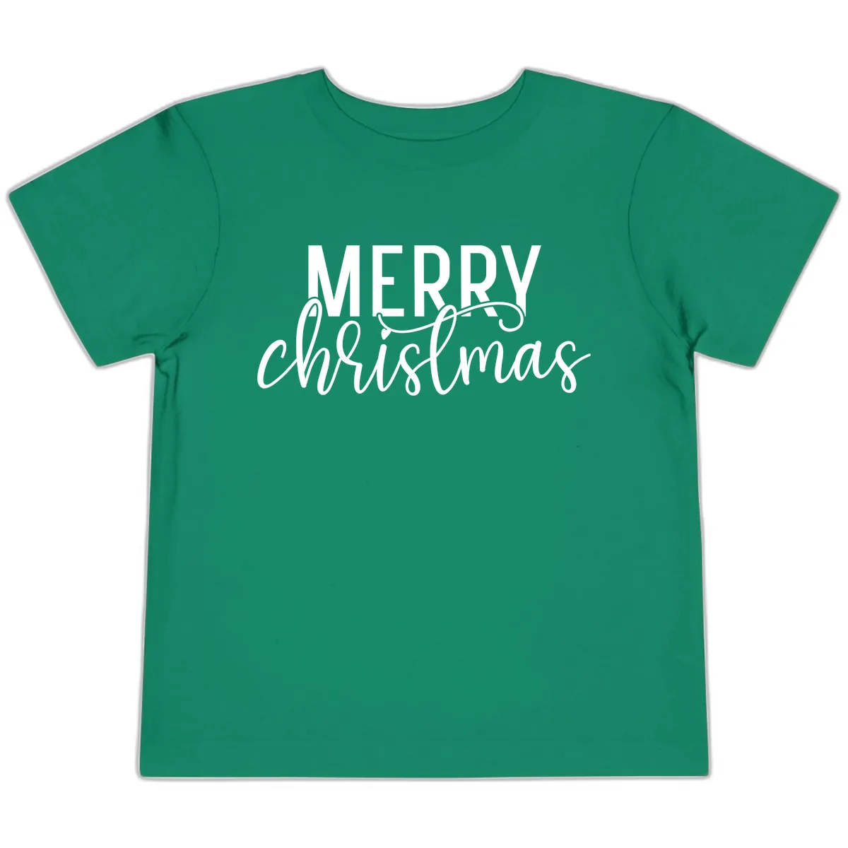 Merry Christmas Script Typography Toddler T-Shirt in Kelly
