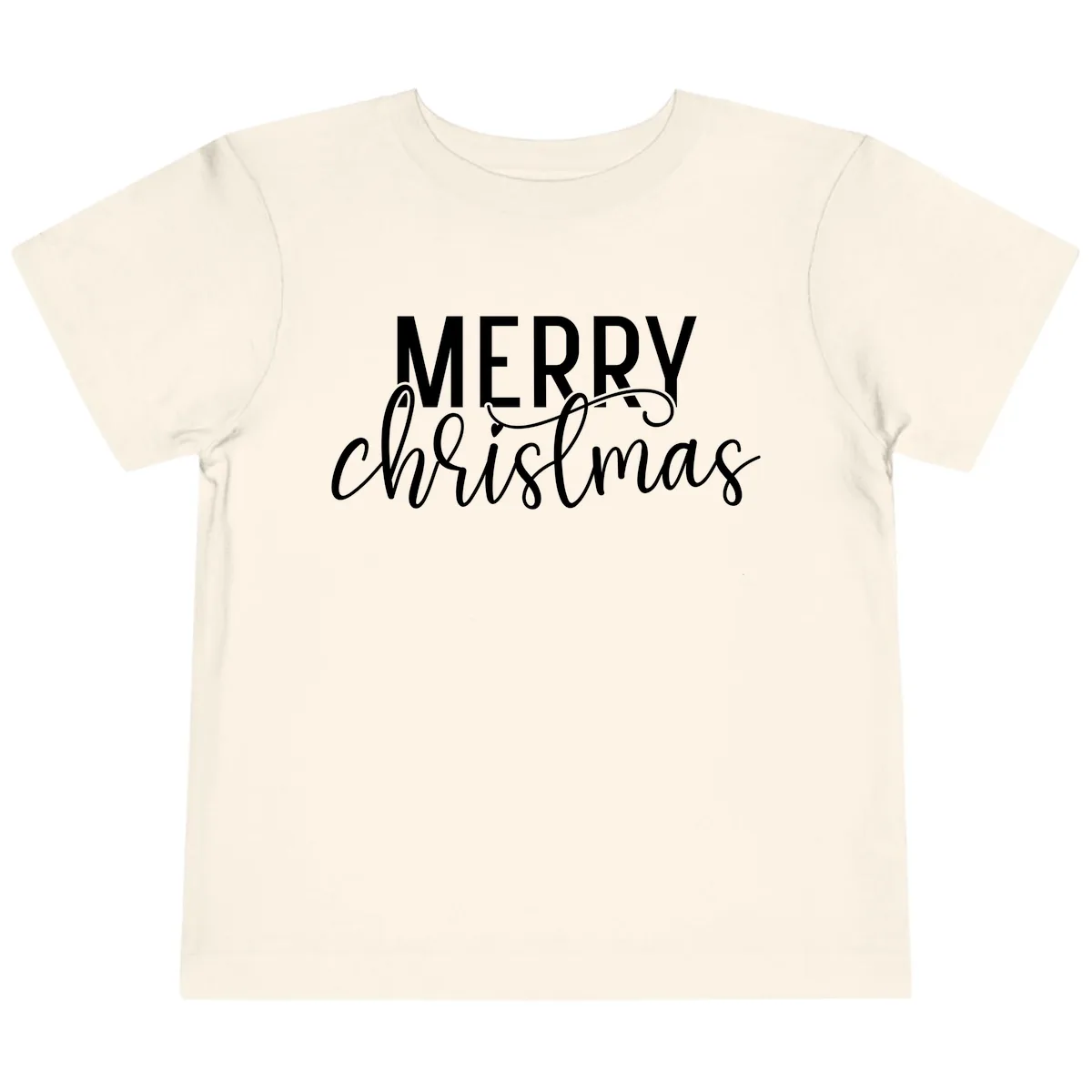 Merry Christmas Script Typography Toddler T-Shirt in Natural