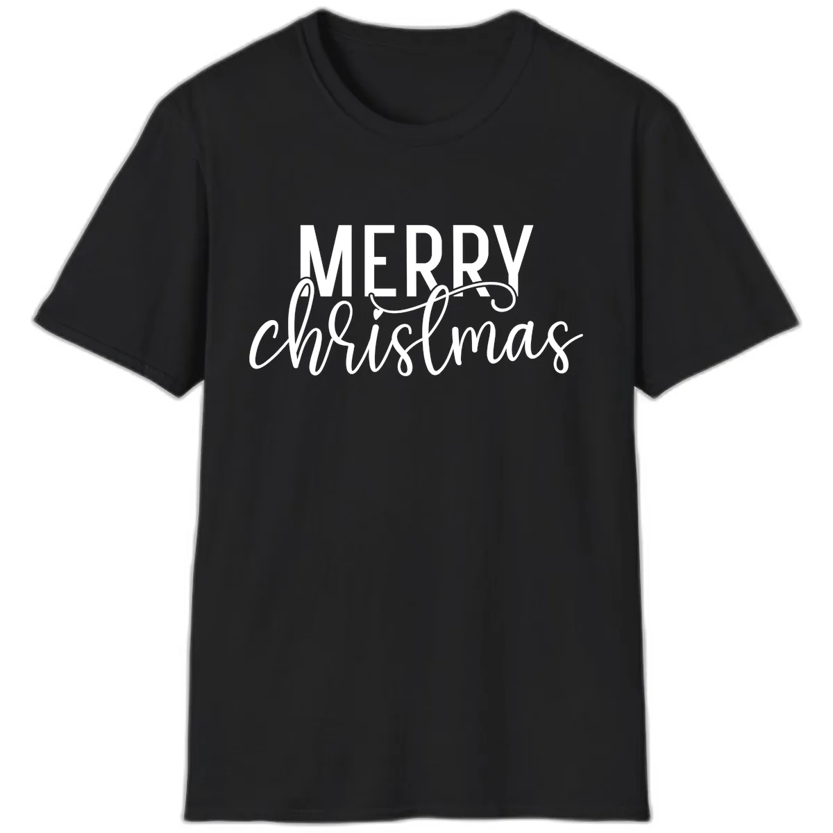 Merry Christmas Script Typography T-Shirt in Black