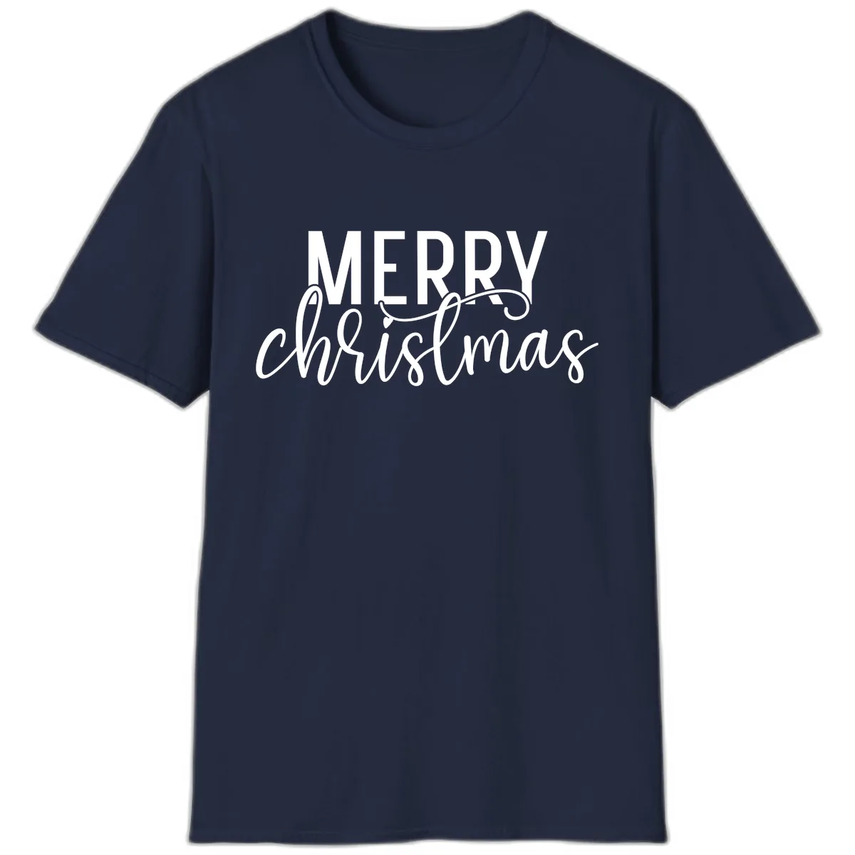Merry Christmas Script Typography T-Shirt in Navy