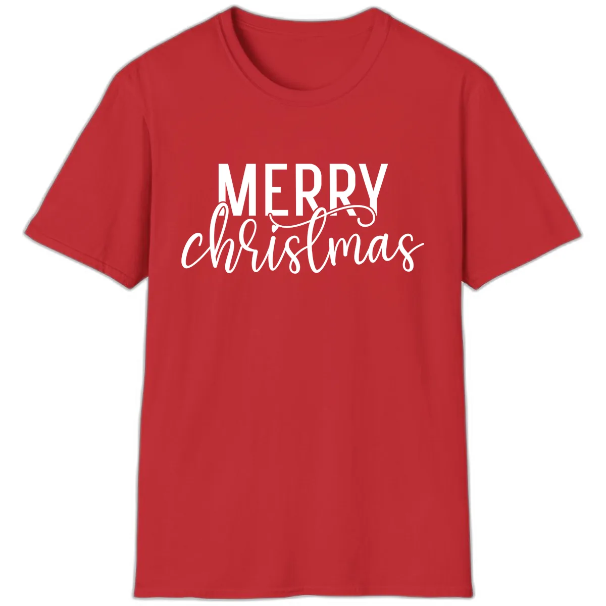 Merry Christmas Script Typography T-Shirt in Red