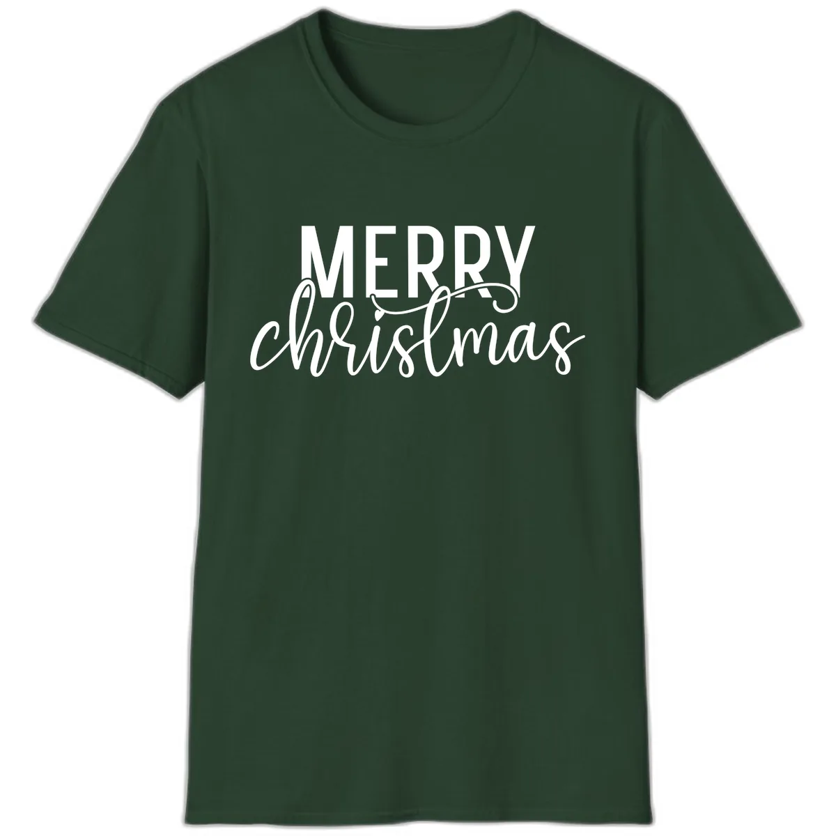 Merry Christmas Script Typography T-Shirt in Forest Green