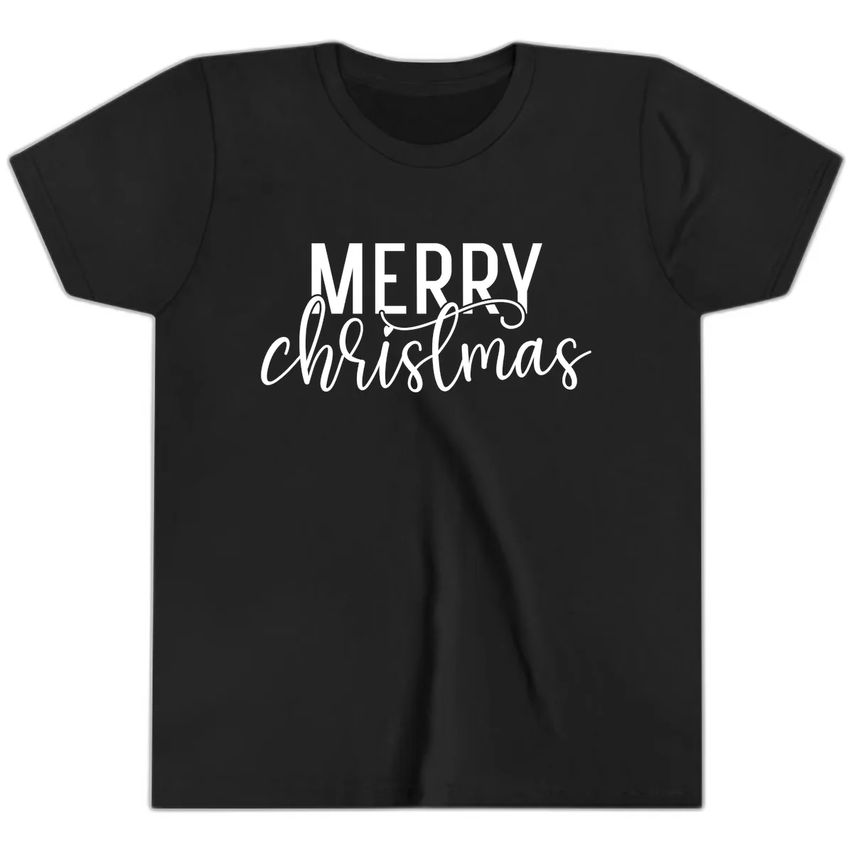 Merry Christmas Script Typography Youth T-Shirt in Black
