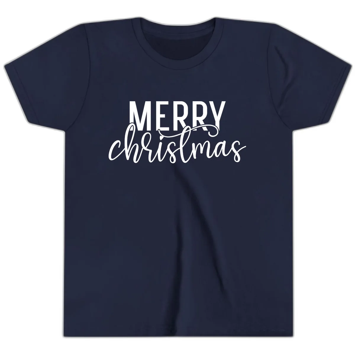 Merry Christmas Script Typography Youth T-Shirt in Navy