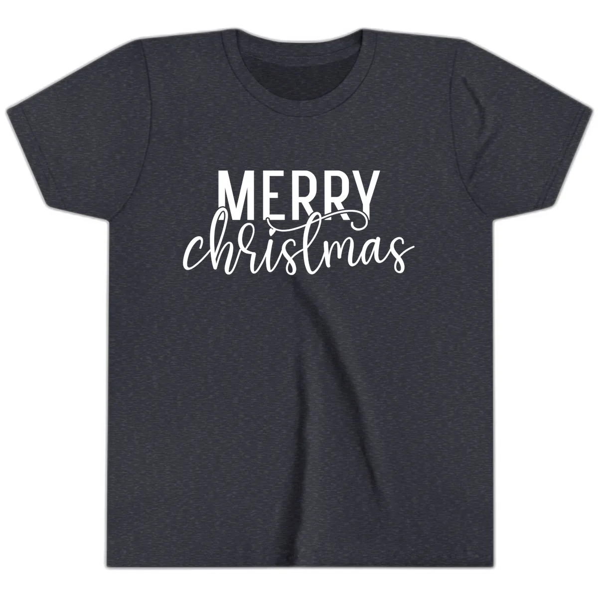 Merry Christmas Script Typography Youth T-Shirt in Heather Navy