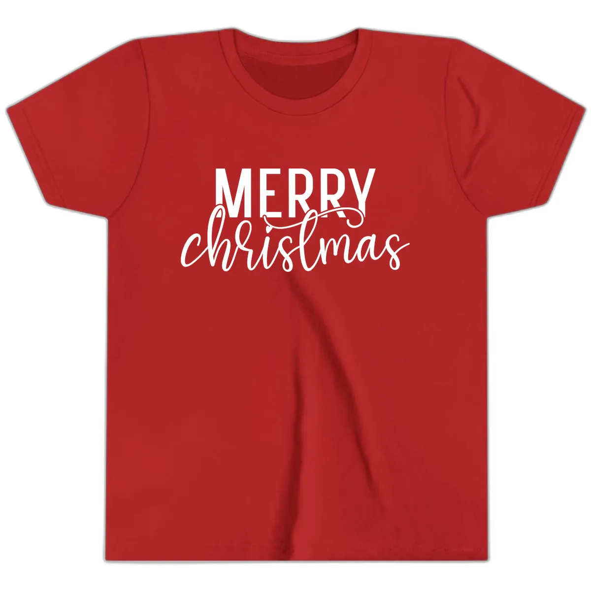 Merry Christmas Script Typography Youth T-Shirt in Red