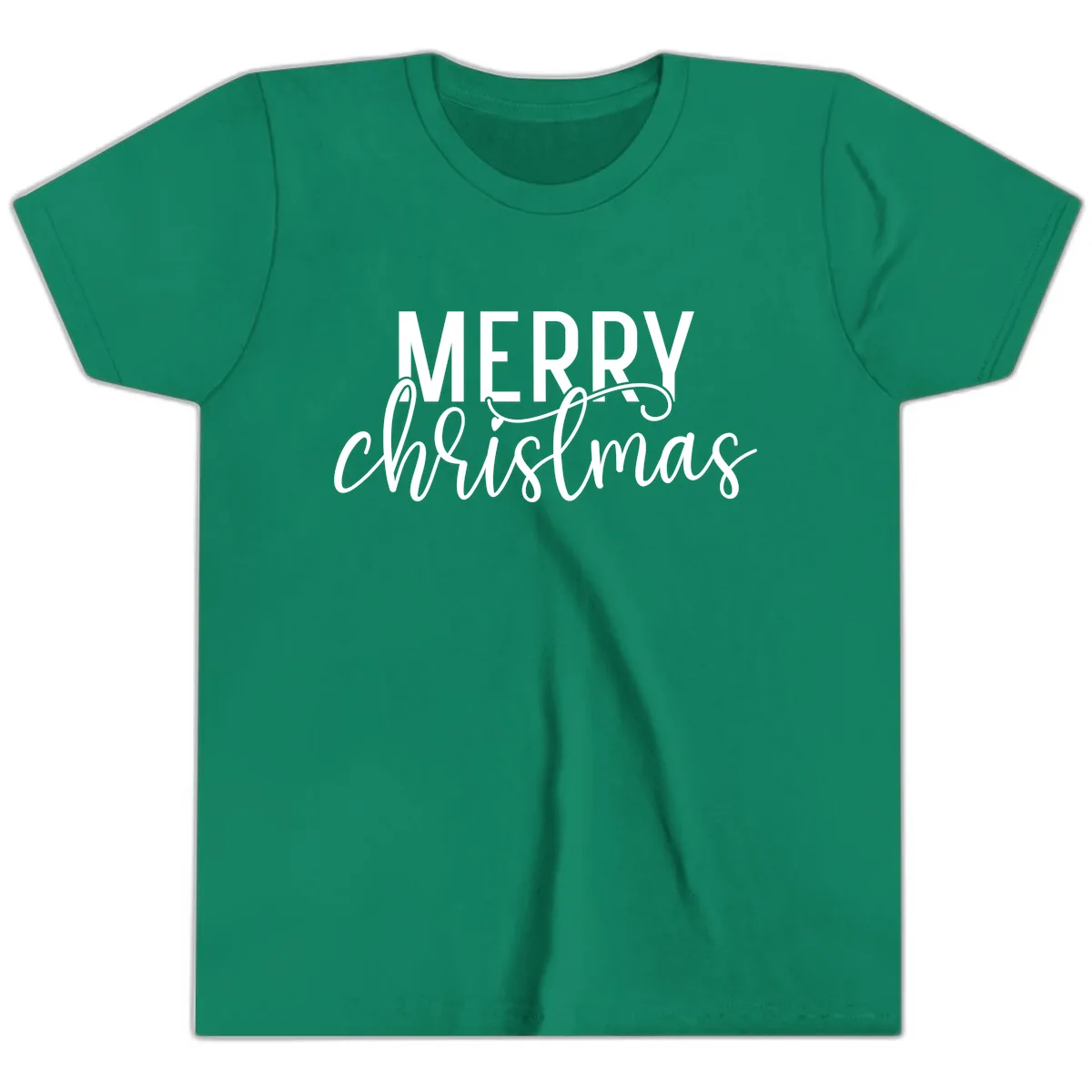 Merry Christmas Script Typography Youth T-Shirt in Kelly