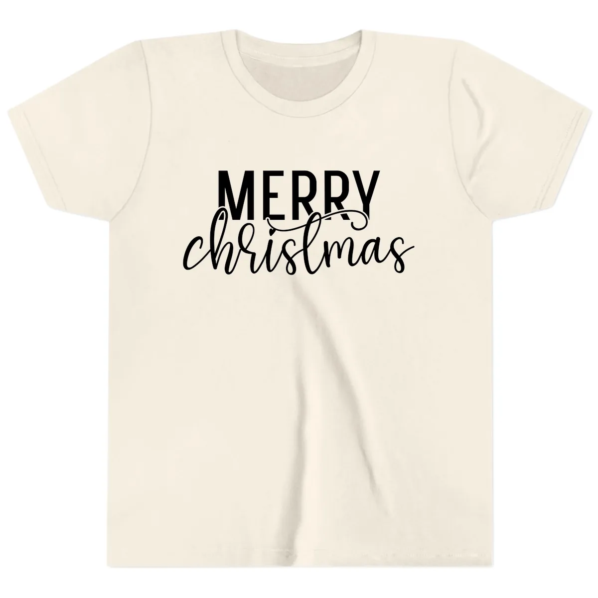 Merry Christmas Script Typography Youth T-Shirt in Natural