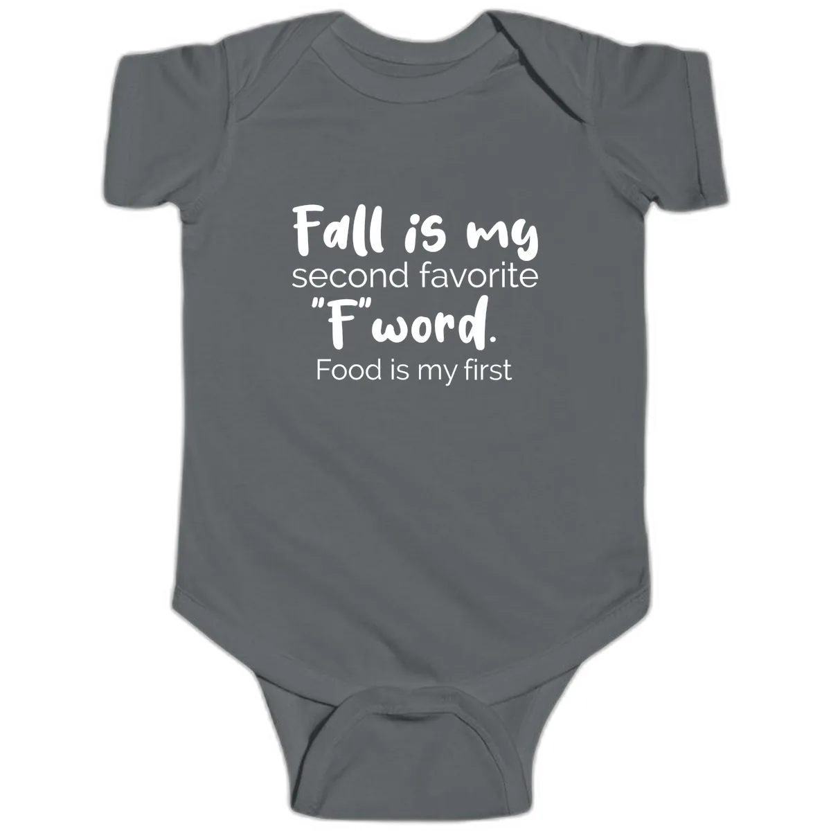 Fall is My Second Favorite F Word Baby Onesie in Charcoal