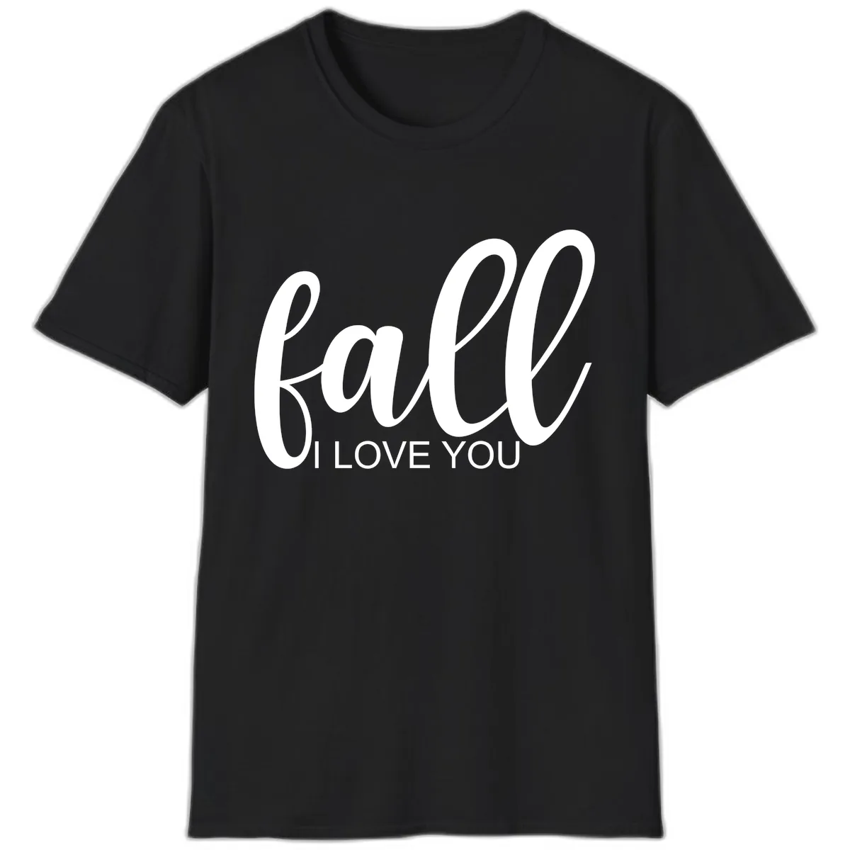 Fall I Love You Script Design T-Shirt in Black