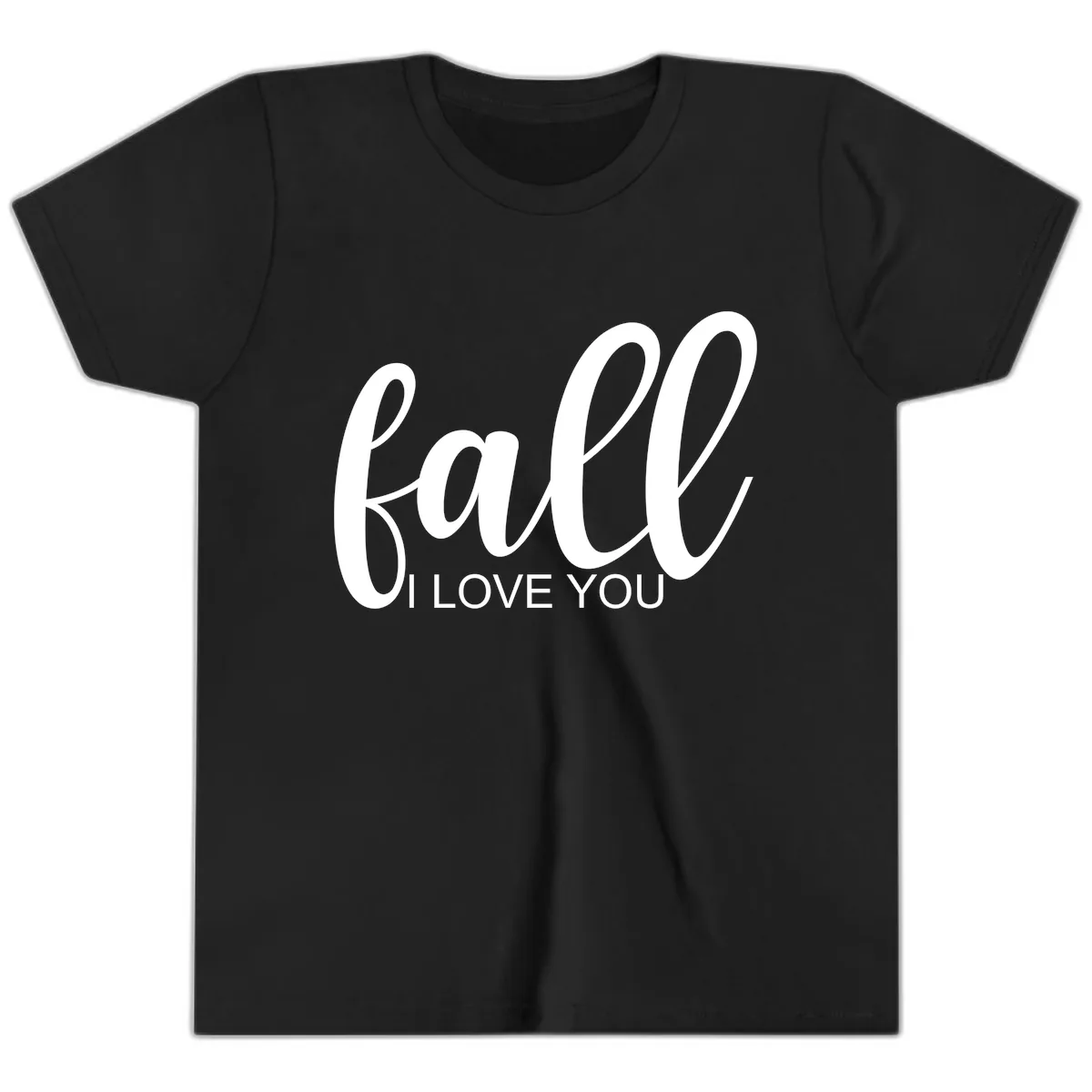 Fall I Love You Script Design Youth T-Shirt in Black