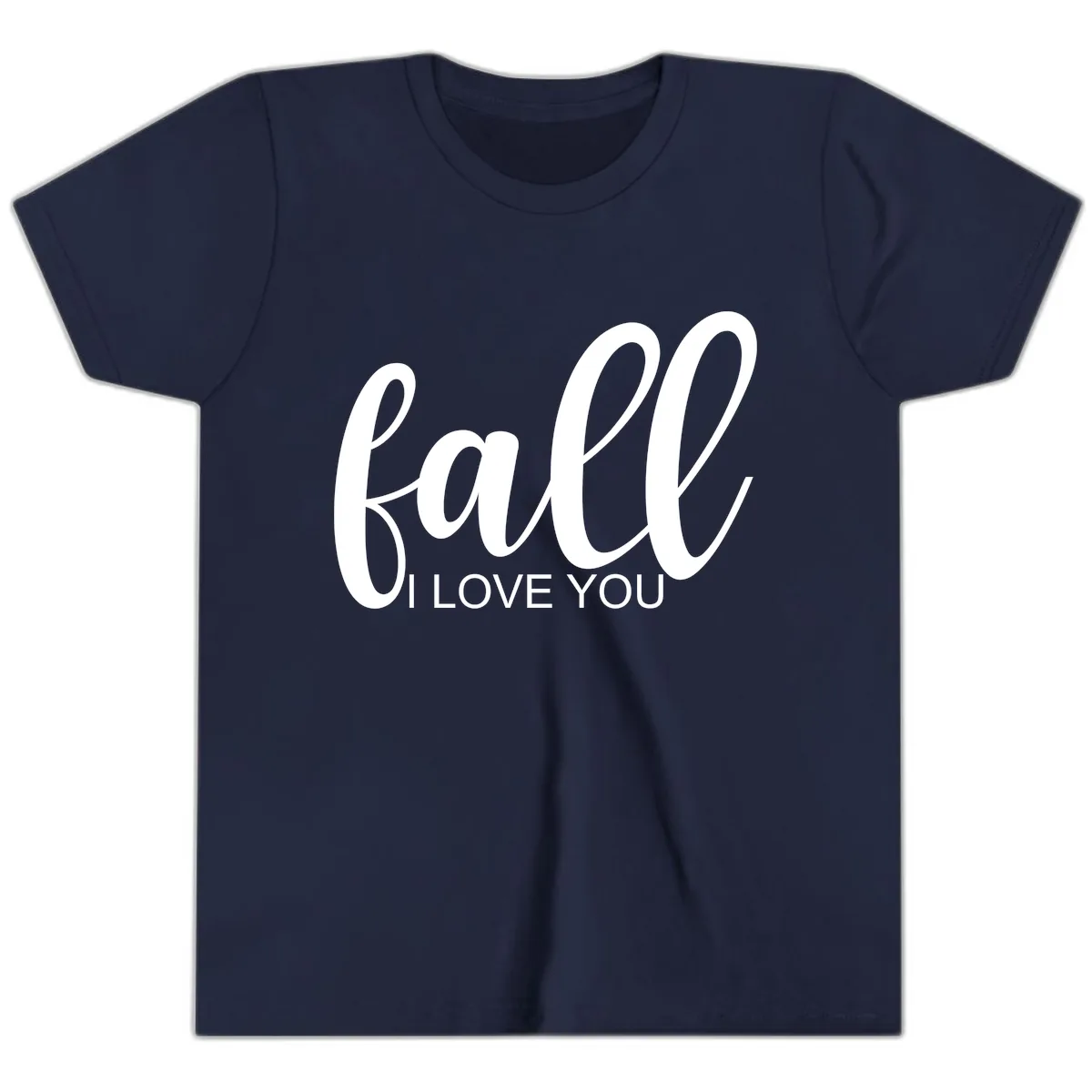 Fall I Love You Script Design Youth T-Shirt in Navy