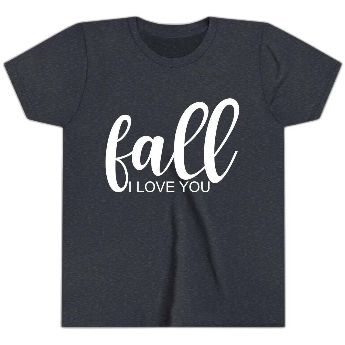 Fall I Love You Script Design Youth T-Shirt in Heather Navy