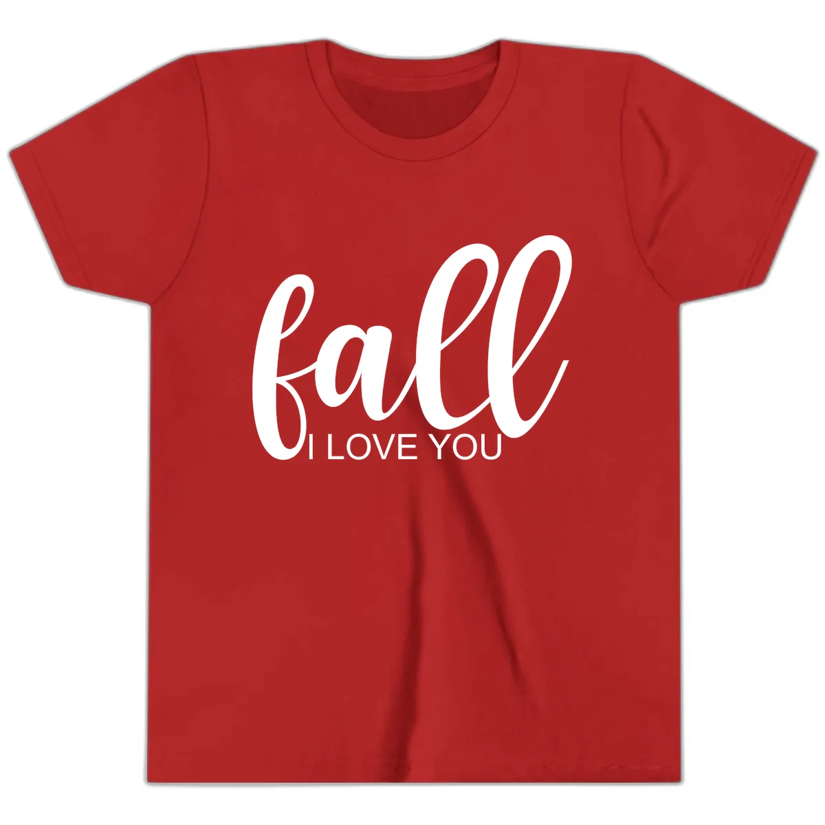 Fall I Love You Script Design Youth T-Shirt in Red