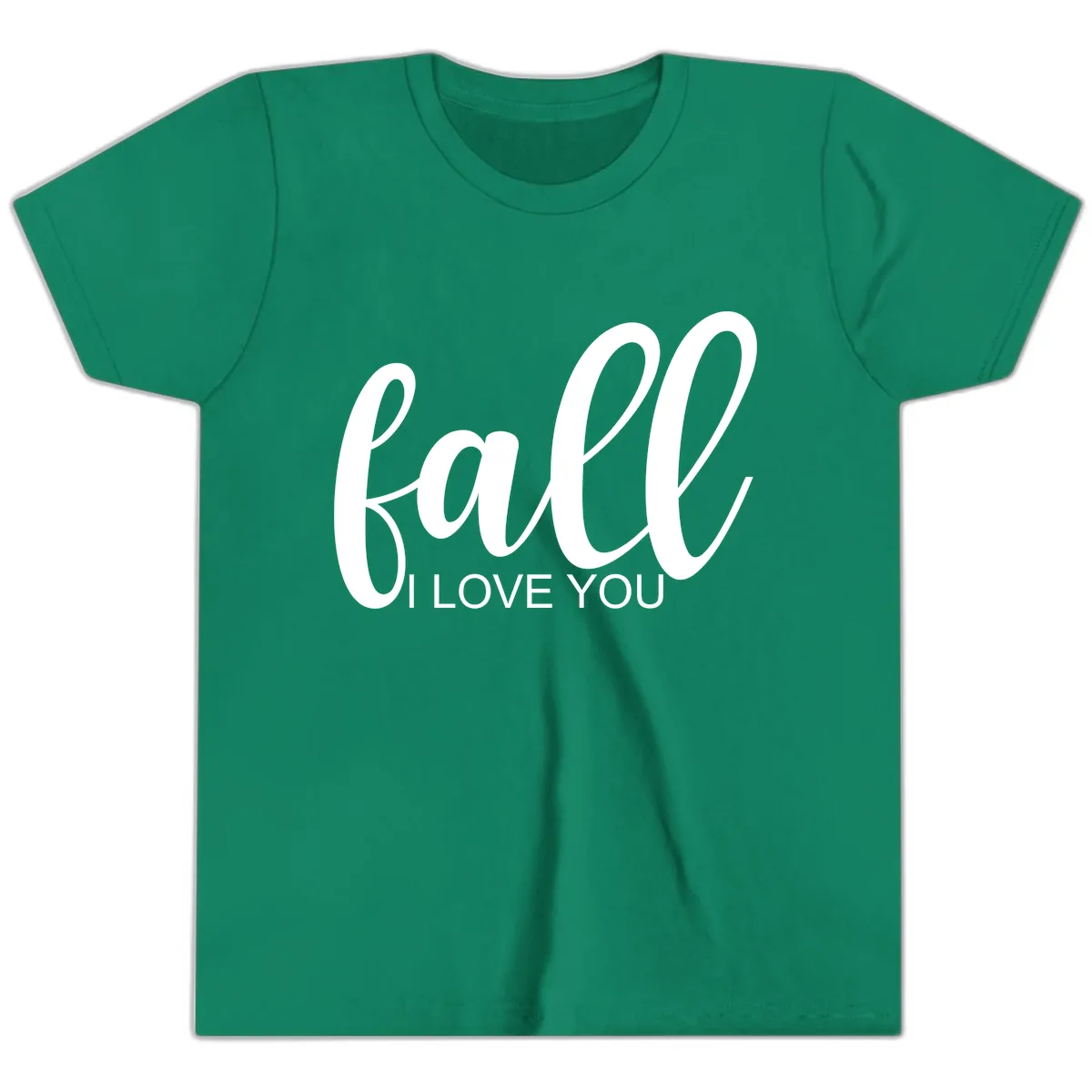 Fall I Love You Script Design Youth T-Shirt in Kelly