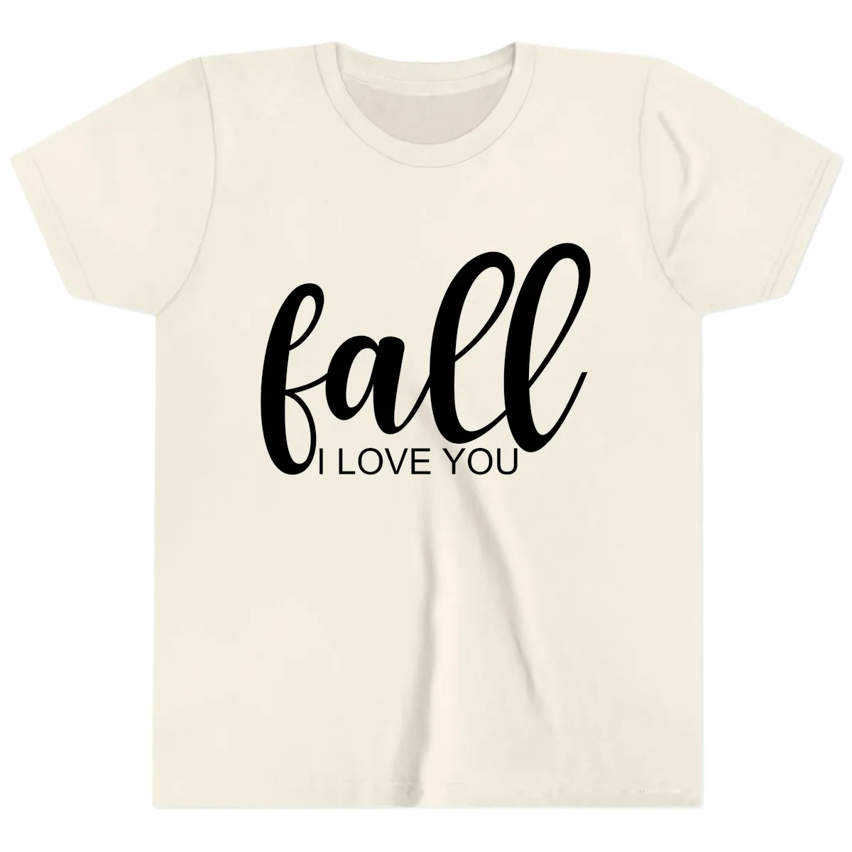 Fall I Love You Script Design Youth T-Shirt in Natural