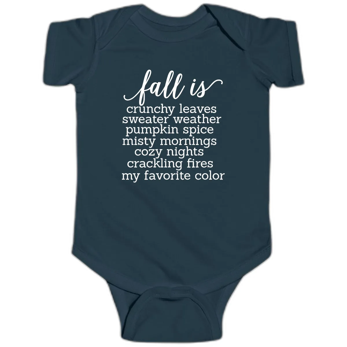 Fall Is My Favorite Color Typography Baby Onesie in Navy