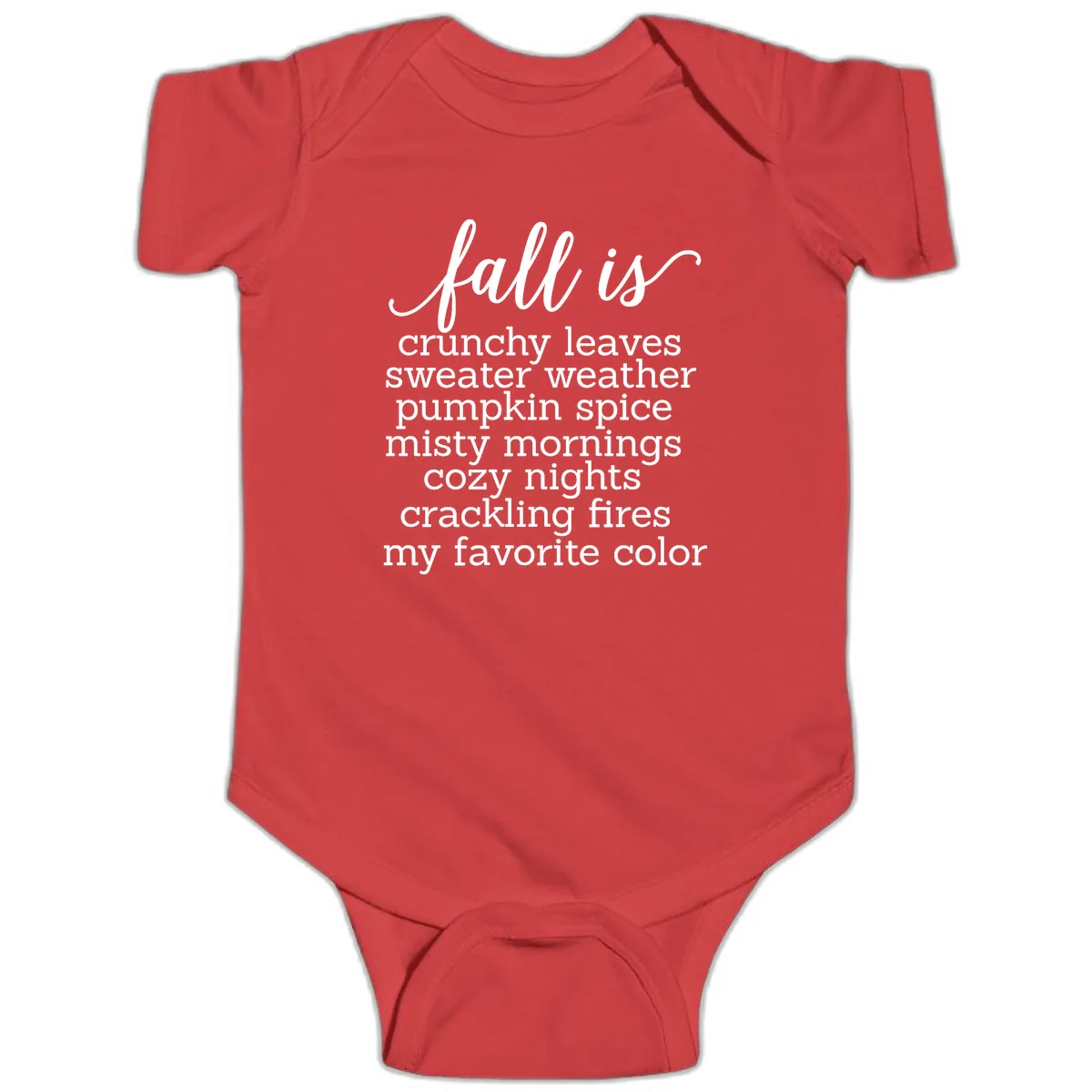 Fall Is My Favorite Color Typography Baby Onesie in Red