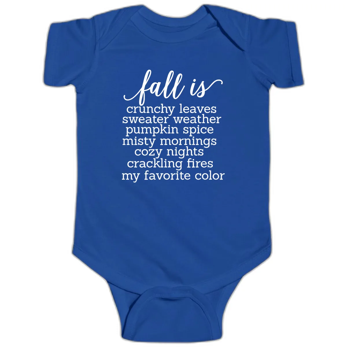 Fall Is My Favorite Color Typography Baby Onesie in Royal