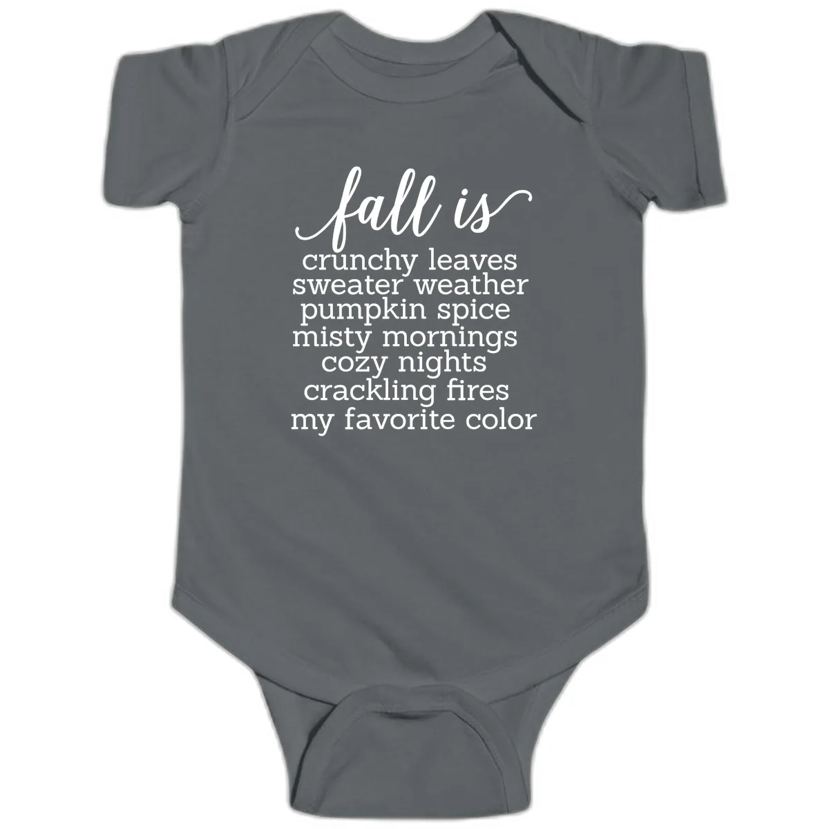 Fall Is My Favorite Color Typography Baby Onesie in Charcoal