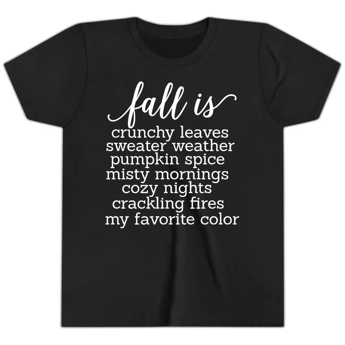 Fall Is My Favorite Color Typography Youth T-Shirt in Black