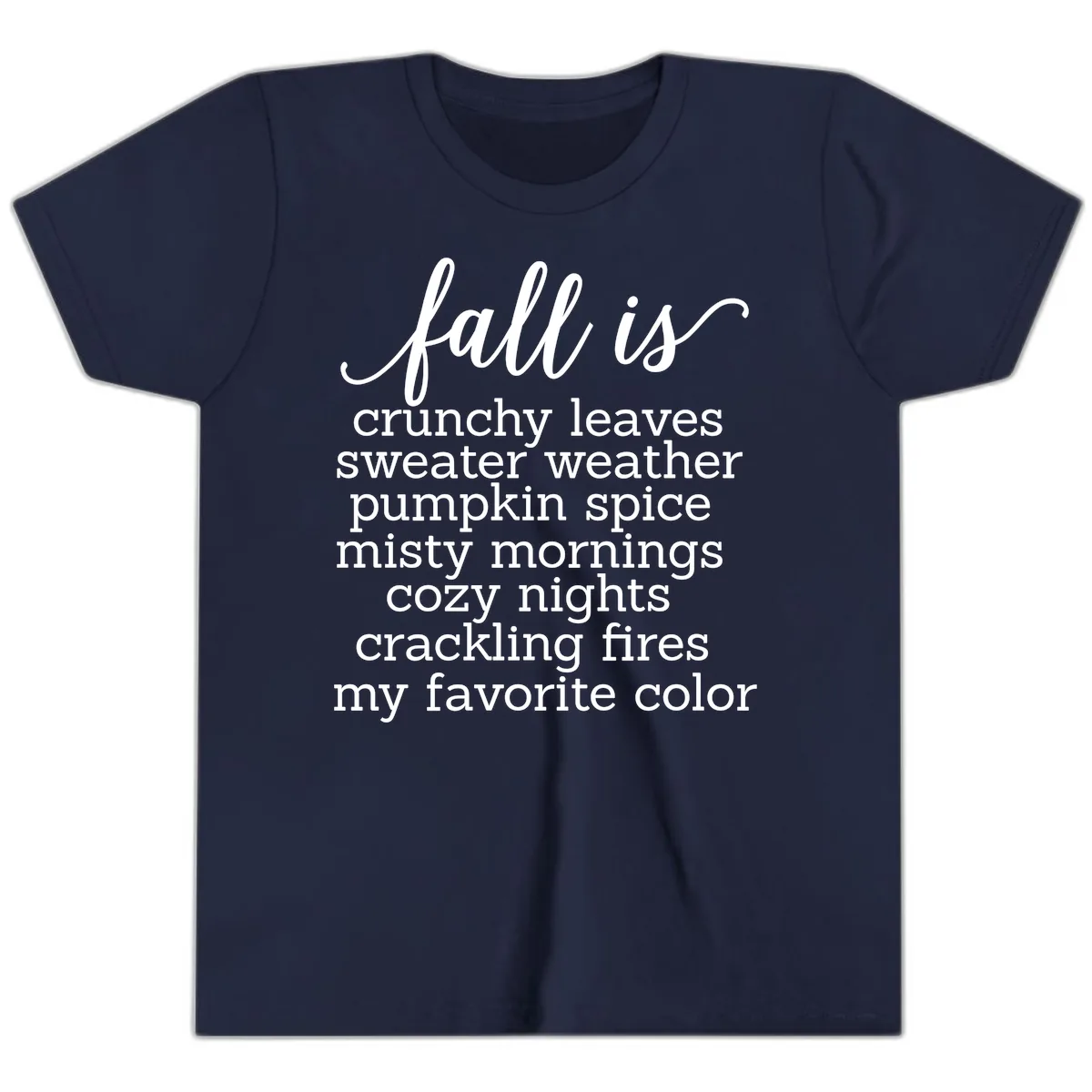 Fall Is My Favorite Color Typography Youth T-Shirt in Navy