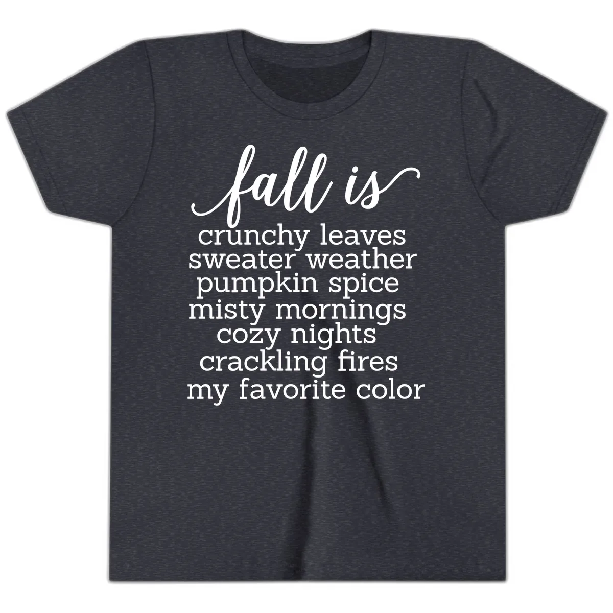 Fall Is My Favorite Color Typography Youth T-Shirt in Heather Navy