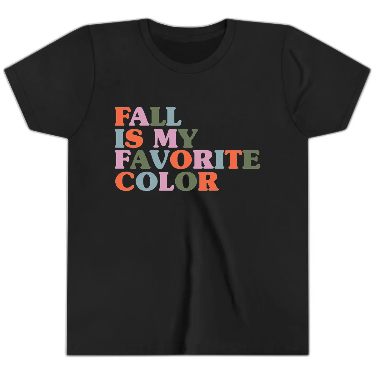 Fall Is My Favorite Color Typography Youth T-Shirt in Black