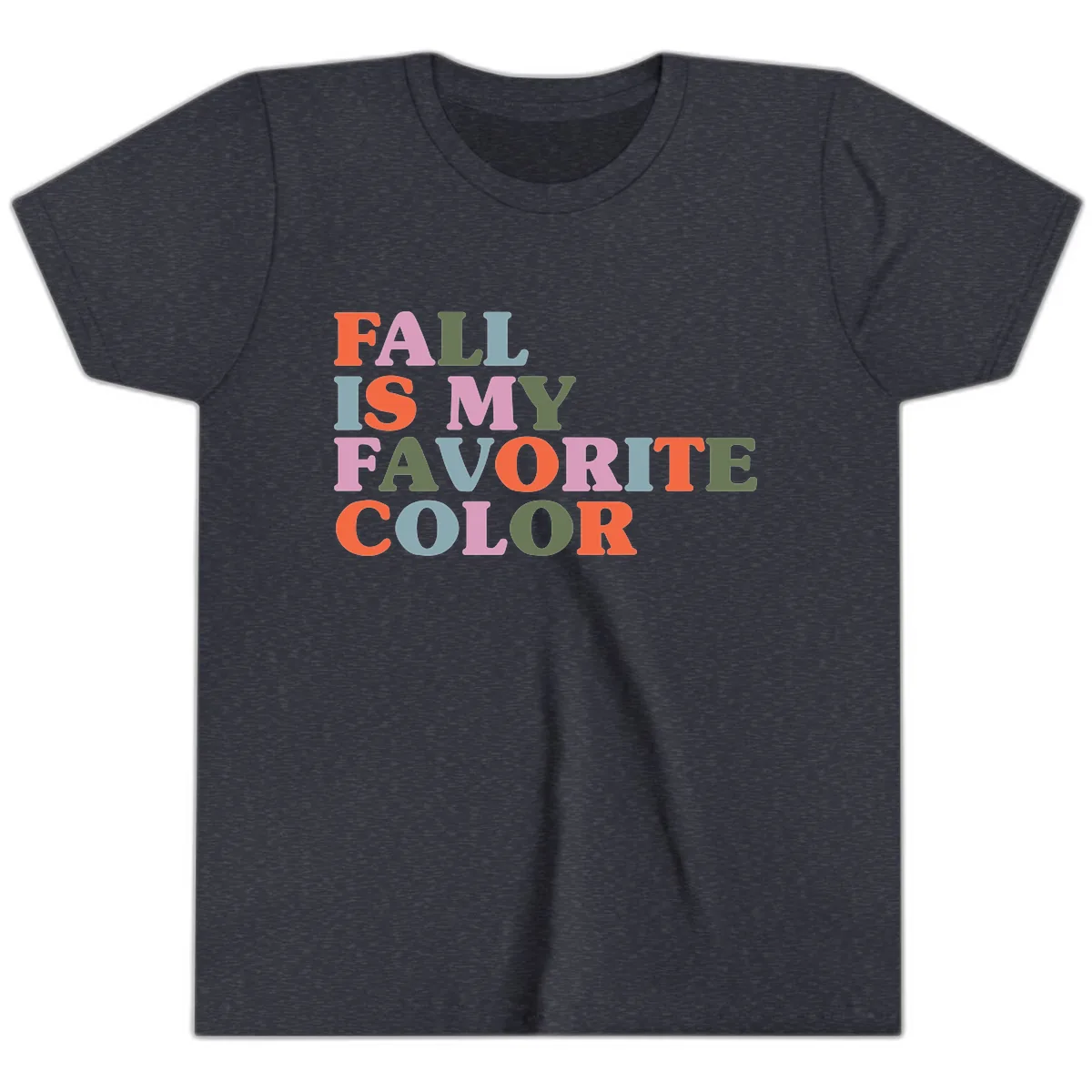 Fall Is My Favorite Color Typography Youth T-Shirt in Heather Navy