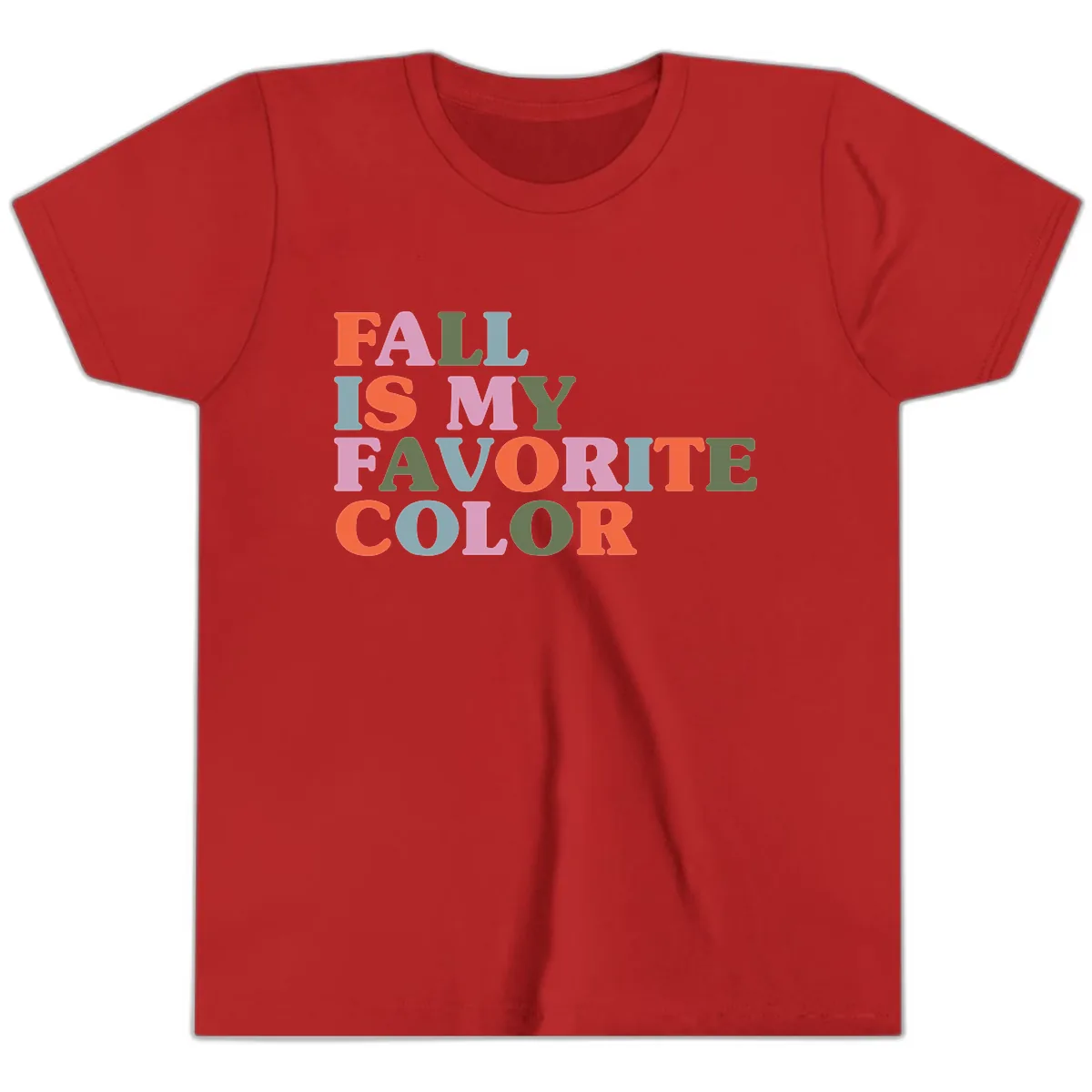 Fall Is My Favorite Color Typography Youth T-Shirt in Red
