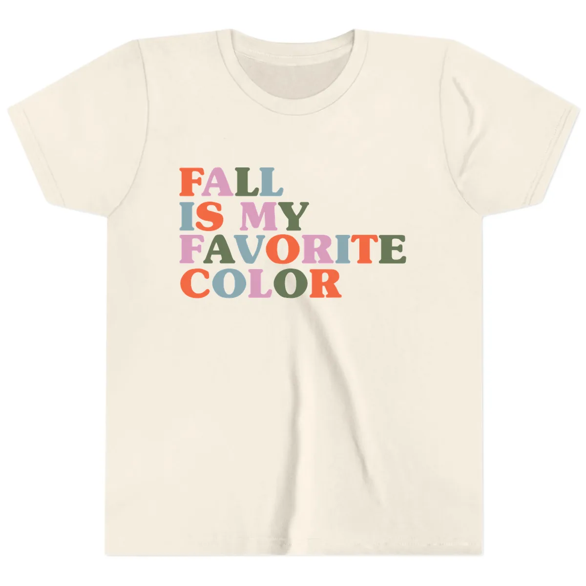 Fall Is My Favorite Color Typography Youth T-Shirt in Natural