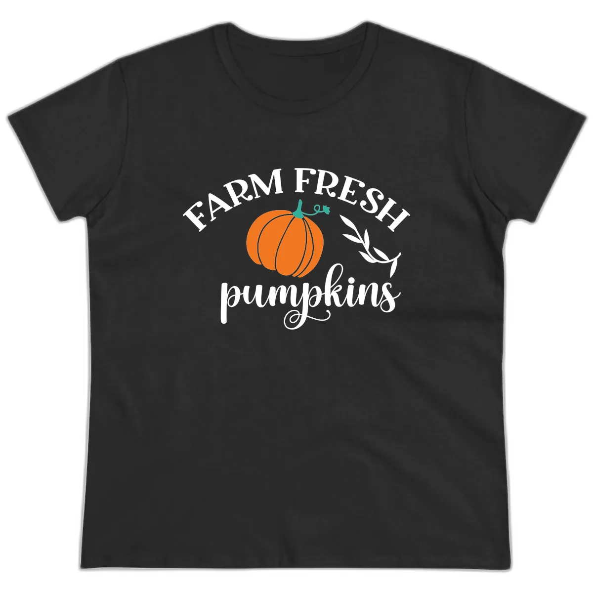 Farm Fresh Pumpkins Fall Harvest Ladies Tee in Black