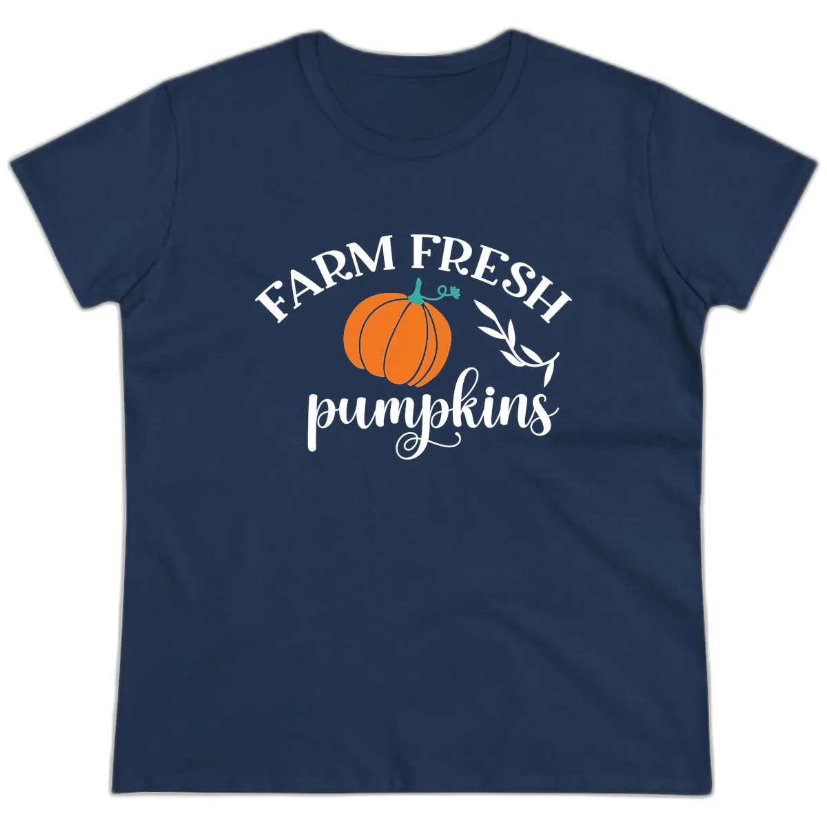 Farm Fresh Pumpkins Fall Harvest Ladies Tee in Navy