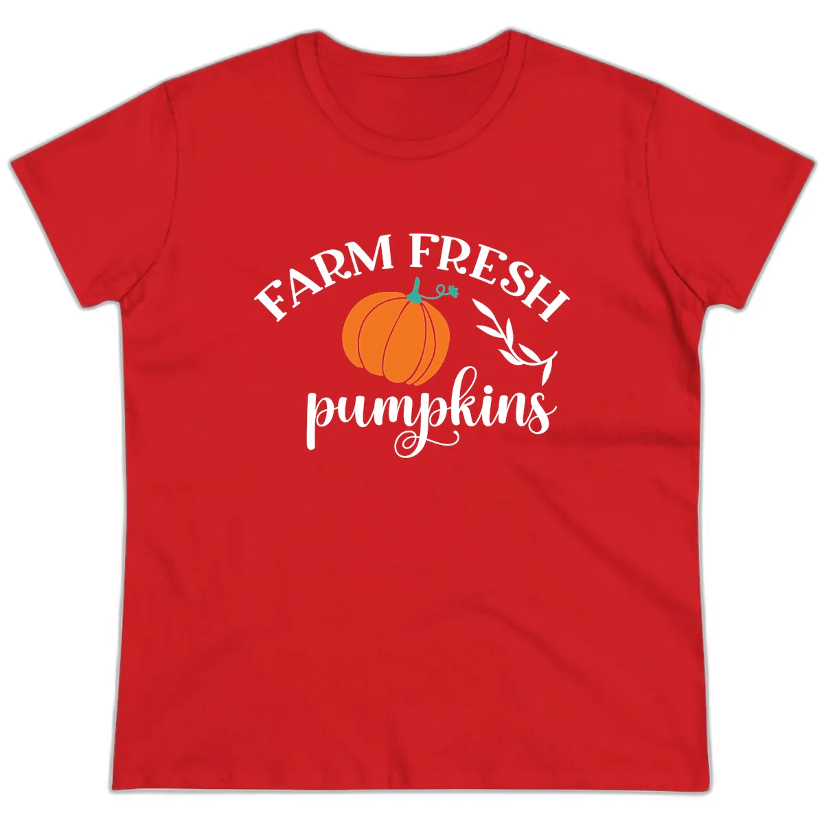 Farm Fresh Pumpkins Fall Harvest Ladies Tee in Red