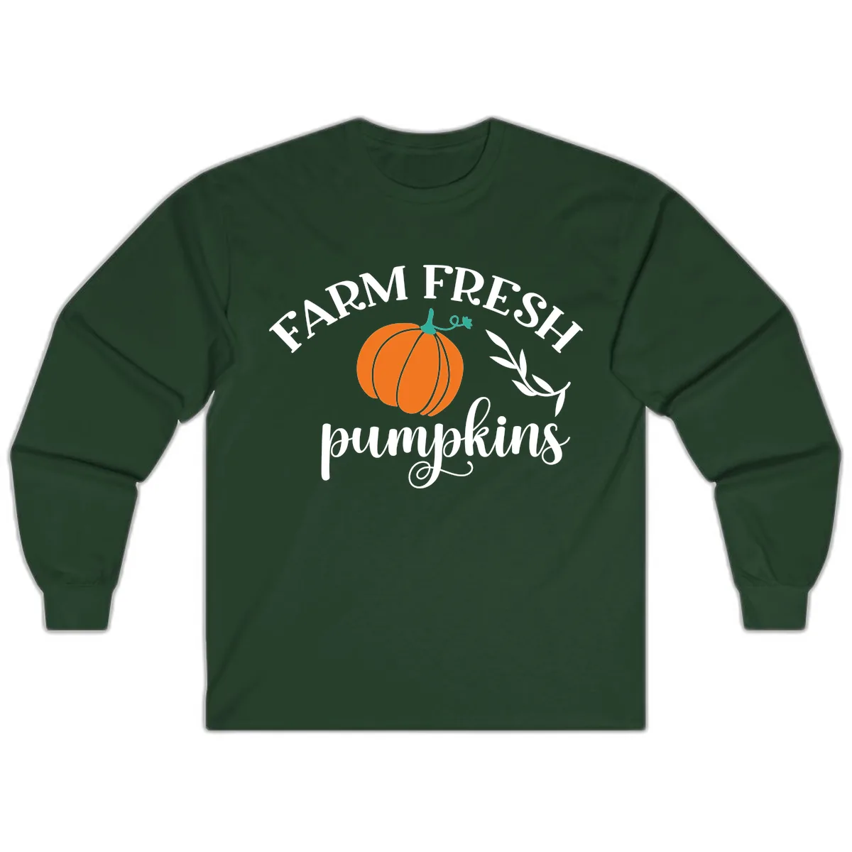 Farm Fresh Pumpkins Fall Harvest Long Sleeve in Forest Green