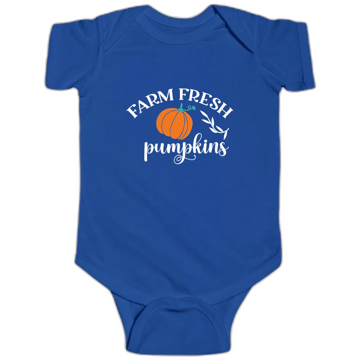 Farm Fresh Pumpkins Fall Harvest Baby Onesie in Royal