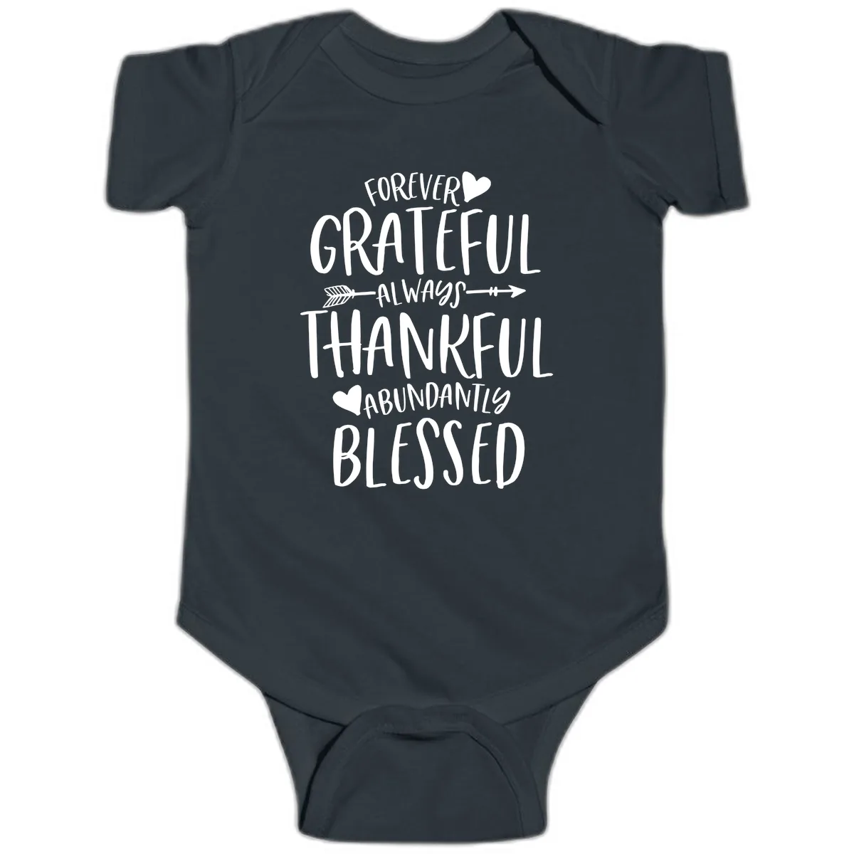 Forever Grateful Always Thankful Blessed Baby Onesie in Black